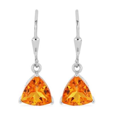 BUY NATURAL PADPARADSCHA QUARTZ GEMSTONE EARRINGS IN STERLING SILVER